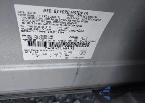 2018 Ford Flex Sel из США, поврежденный, VIN 2FMGK5C88JBA19172